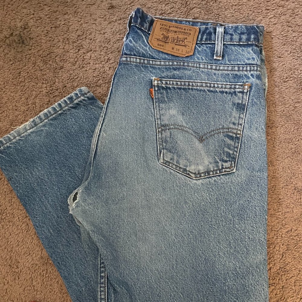 Distressed Orange Tab Levi's 505s